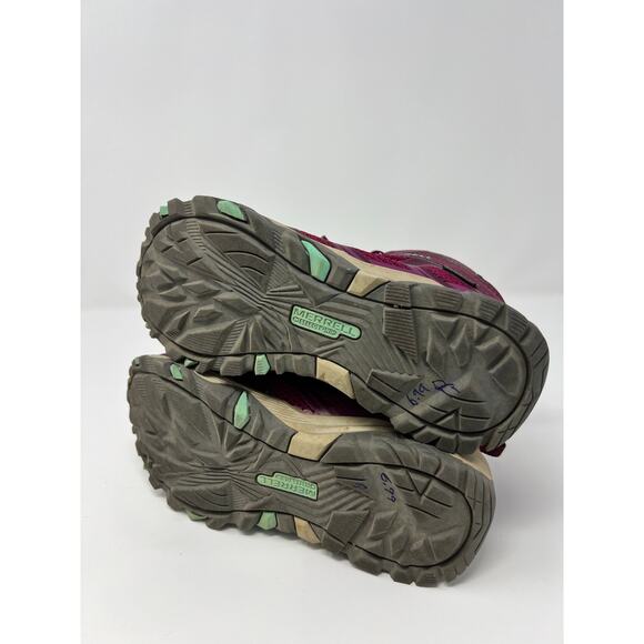 Merrell Girls Hiking Boots Moab FST Mid Ankle Waterproof Shoes Outdoors Purple 2 - Picture 2 of 5